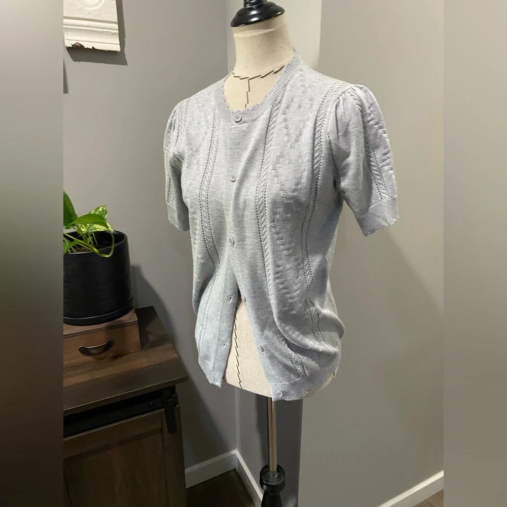 Kancy Kole women’s short sleeve sweater in light grey. Women’s size L - Picture 11 of 16